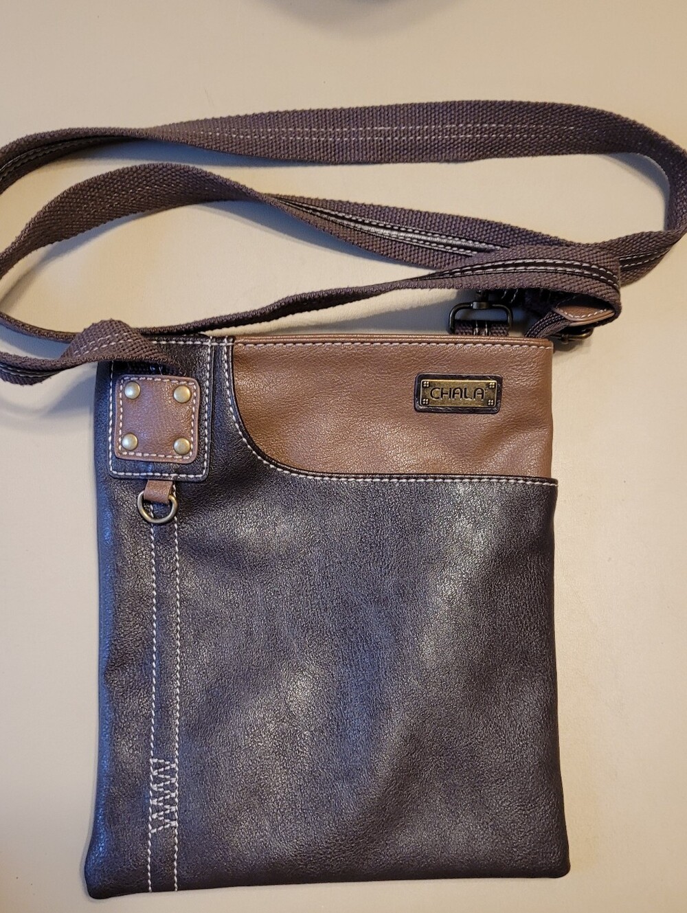 Chala Two-Tone Brown and Dark Brown Crossbody.